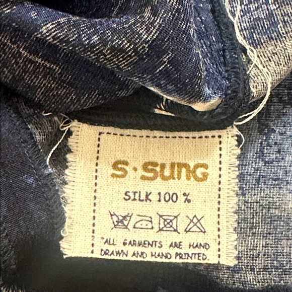 Samantha Sung Navy Abstract Hand Painted Sleeveless 100% Silk Mini Dress Size 6 - Picture 8 of 9